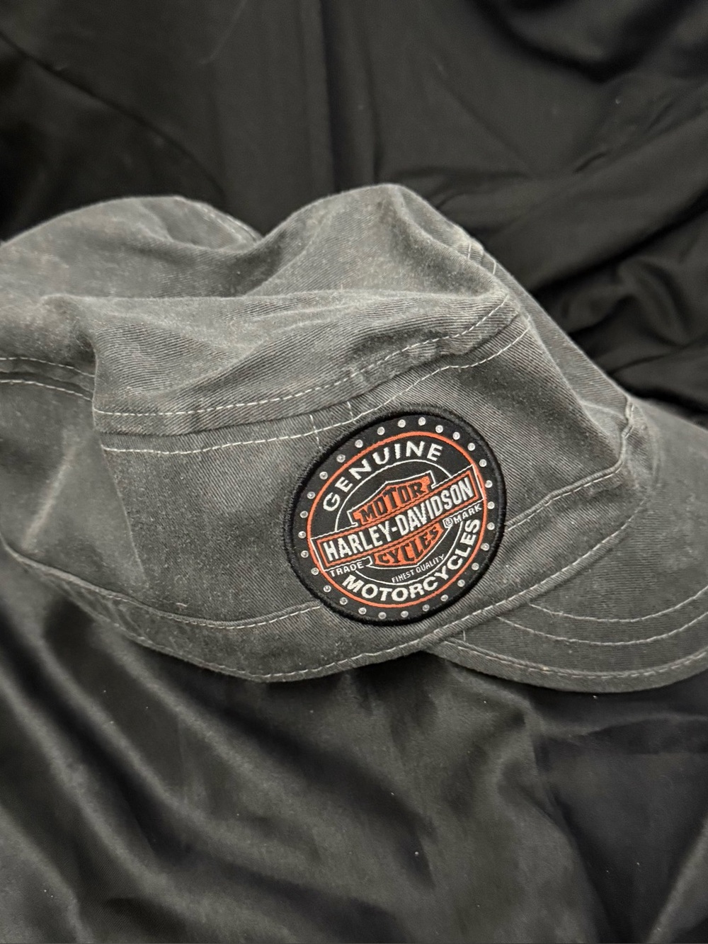 Harley Davidson Grey Cadet Hat  Embellished W/Orange, Black Logo & Rhinestones